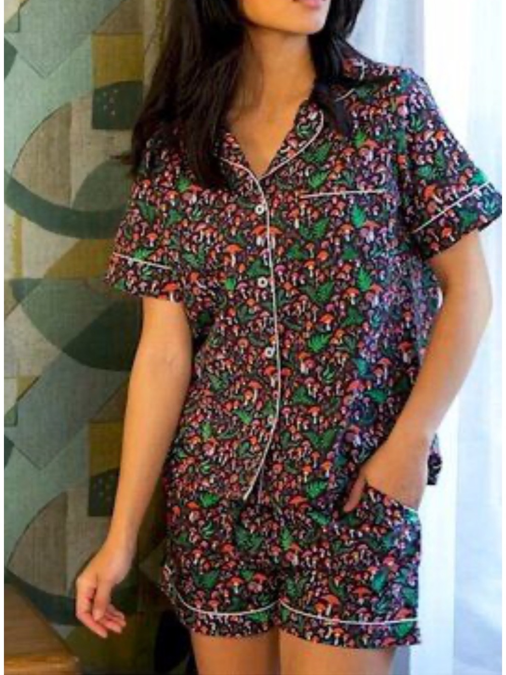 NEW Printfresh ToadstoolsCotton Shorts Pajama Set size 4X Mushrooms and Leaves
